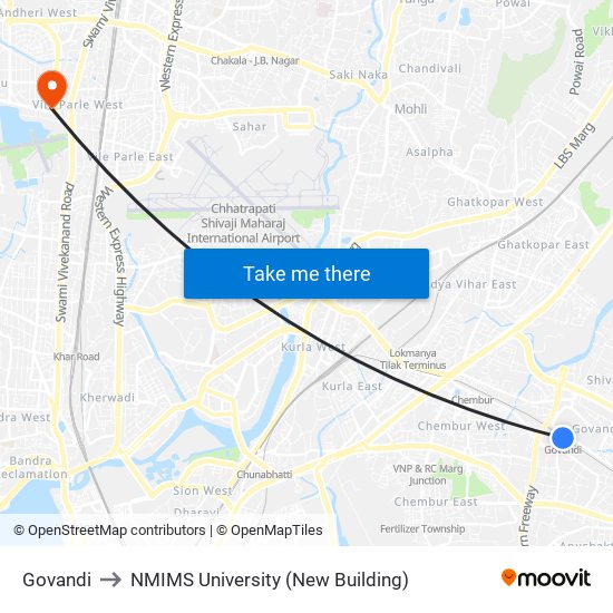 Govandi to NMIMS University (New Building) map