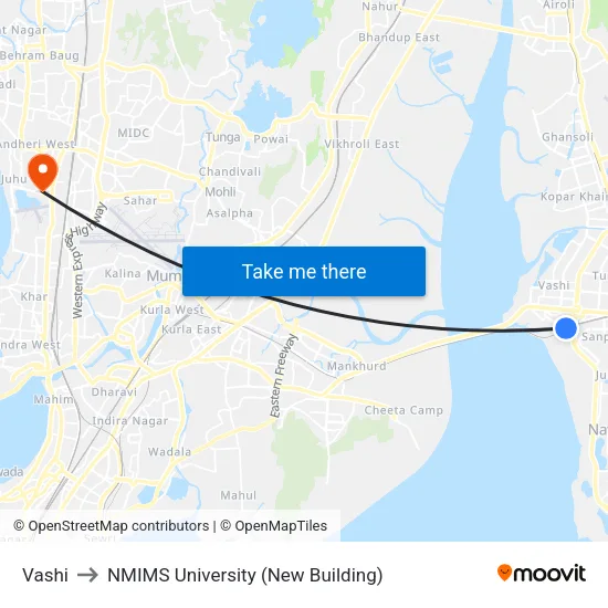 Vashi to NMIMS University (New Building) map