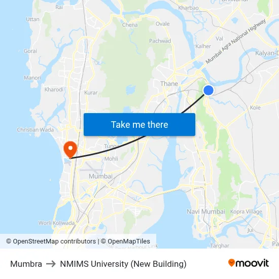 Mumbra to NMIMS University (New Building) map