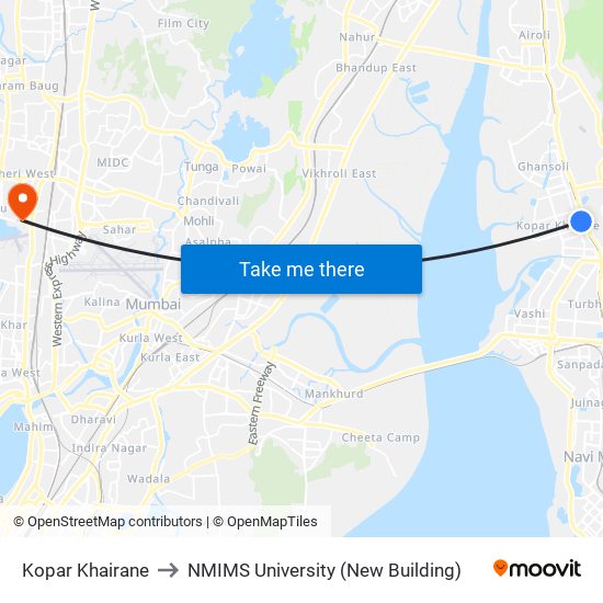 Kopar Khairane to NMIMS University (New Building) map