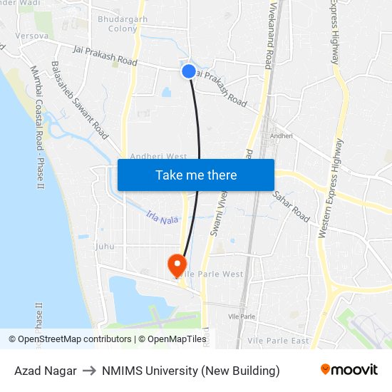 Azad Nagar to NMIMS University (New Building) map
