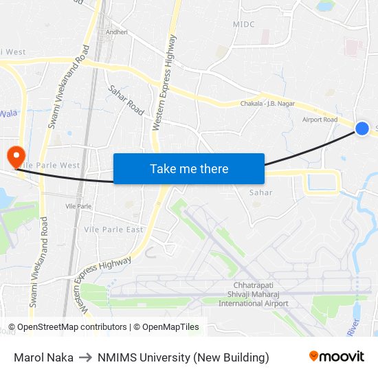 Marol Naka to NMIMS University (New Building) map