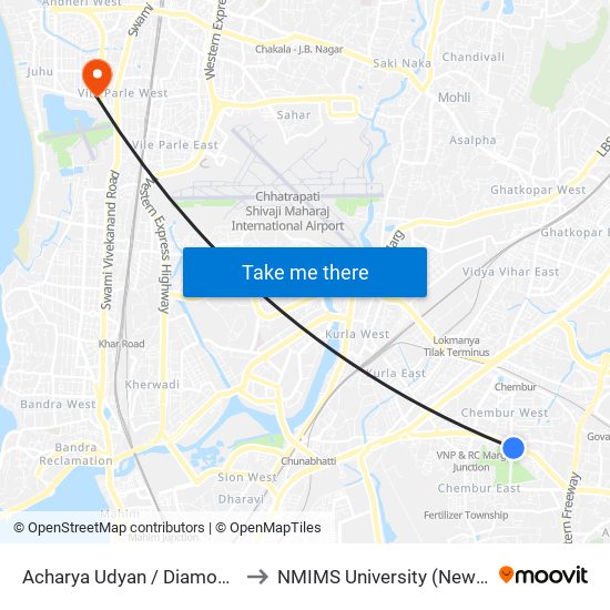 Acharya Udyan / Diamond Garden to NMIMS University (New Building) map