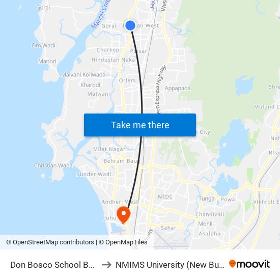 Don Bosco School Borivali to NMIMS University (New Building) map