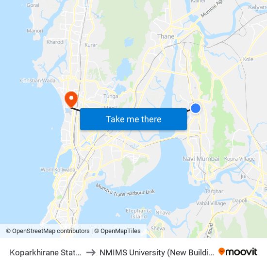 Koparkhirane Station to NMIMS University (New Building) map