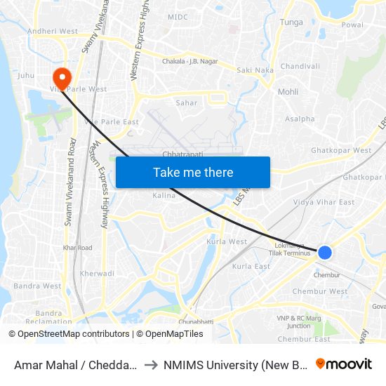 Amar Mahal / Chedda Nagar to NMIMS University (New Building) map