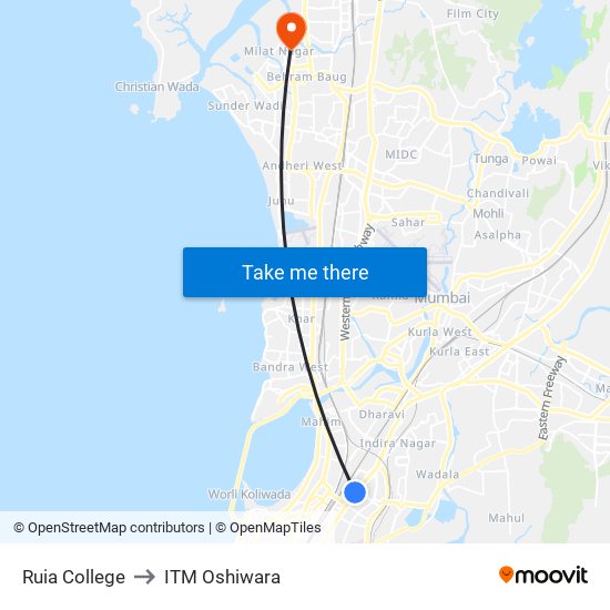 Ruia College to ITM Oshiwara map