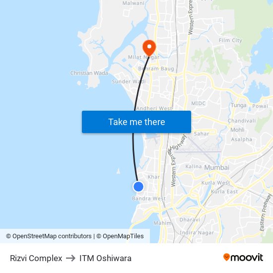 Rizvi Complex (Carter Road) to ITM Oshiwara map