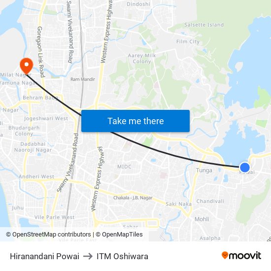 Hiranandani Powai to ITM Oshiwara map