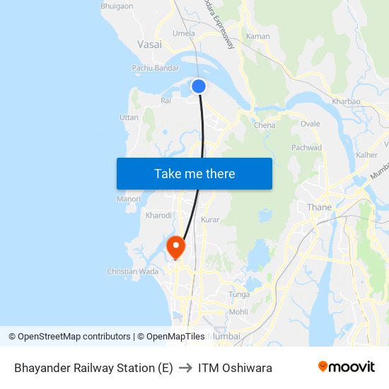 Bhayandar Station (E) to ITM Oshiwara map