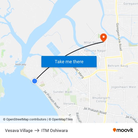 Vesava Village to ITM Oshiwara map