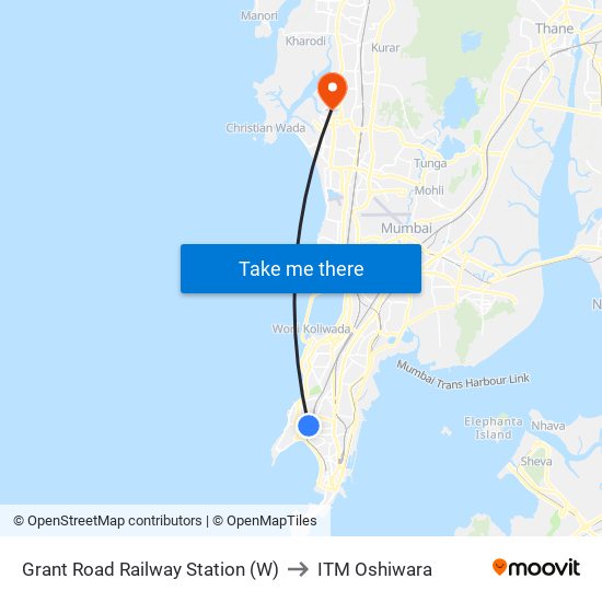 Grant Road Railway Station (W) to ITM Oshiwara map