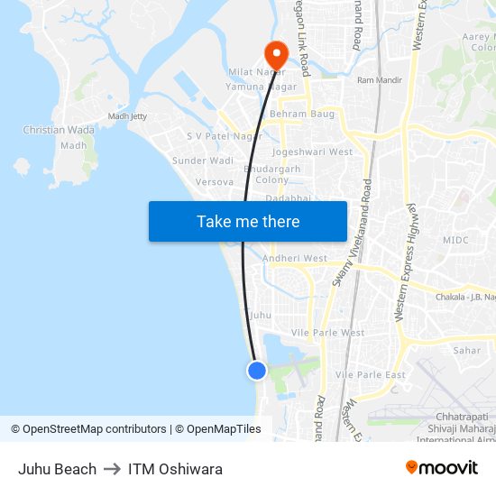 Juhu Beach to ITM Oshiwara map