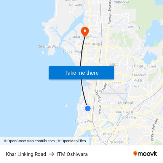 Khar Linking Road to ITM Oshiwara map