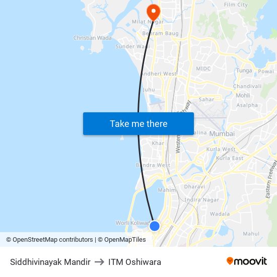 Siddhivinayak Mandir to ITM Oshiwara map
