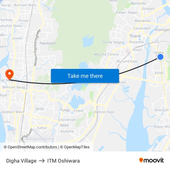 Digha Gaon to ITM Oshiwara map