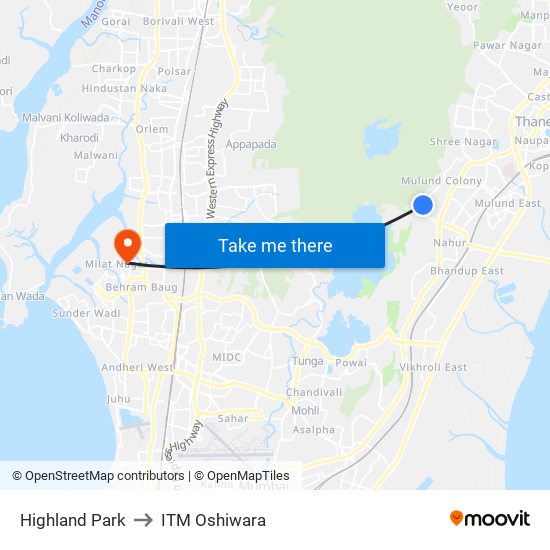 Highland Park Mulund to ITM Oshiwara map