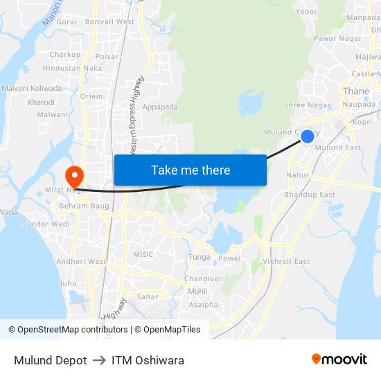 Mulund Depot to ITM Oshiwara map