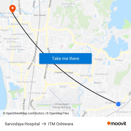 Sarvodaya Hospital to ITM Oshiwara map