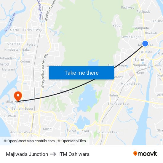 Majiwada Junction to ITM Oshiwara map