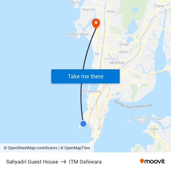 Sahyadri Guest House to ITM Oshiwara map