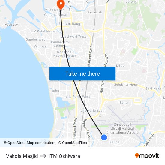 Vakola Masjid to ITM Oshiwara map