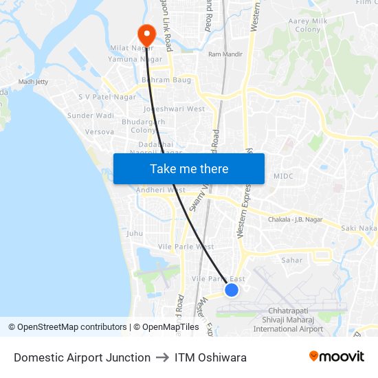 Domestic Airport Junction to ITM Oshiwara map