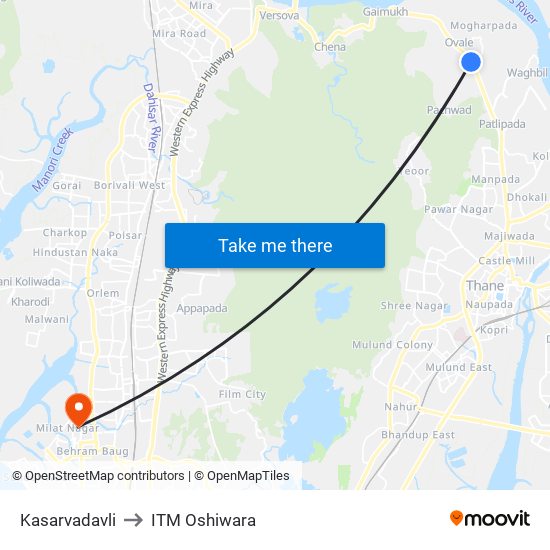Kasarvadavli to ITM Oshiwara map