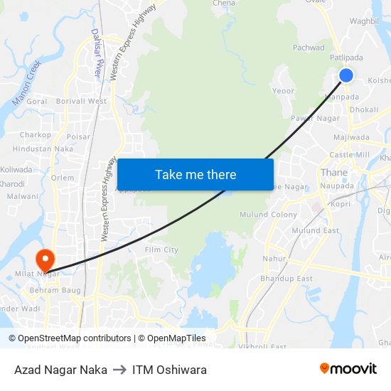 Azad Nagar Naka to ITM Oshiwara map