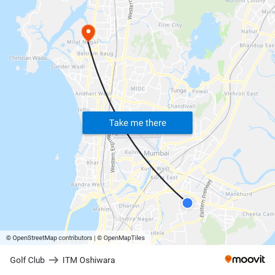Golf Club to ITM Oshiwara map