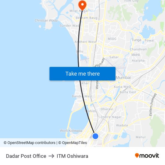 Dadar Post Office to ITM Oshiwara map