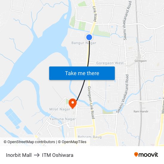 Inorbit Mall to ITM Oshiwara map
