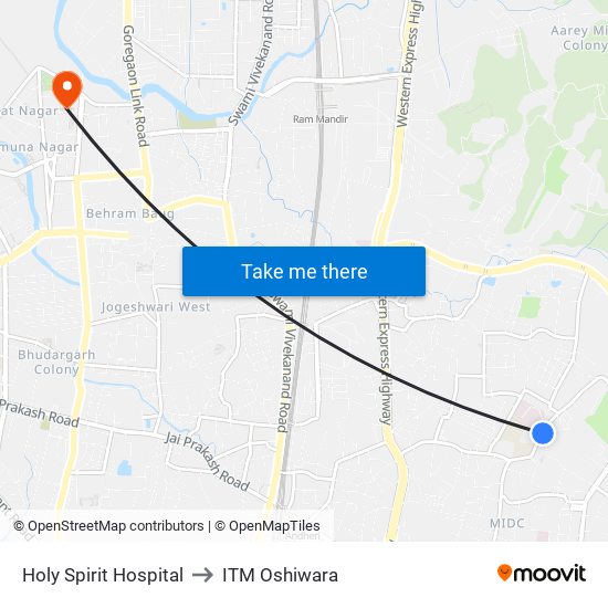 Holy Spirit Hospital to ITM Oshiwara map