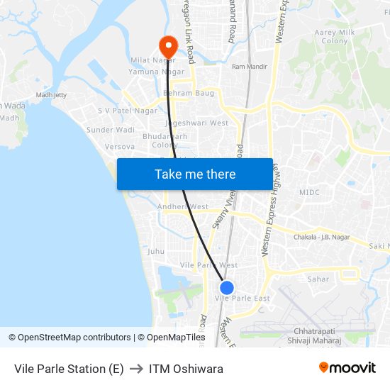 Vile Parle Station (E) to ITM Oshiwara map