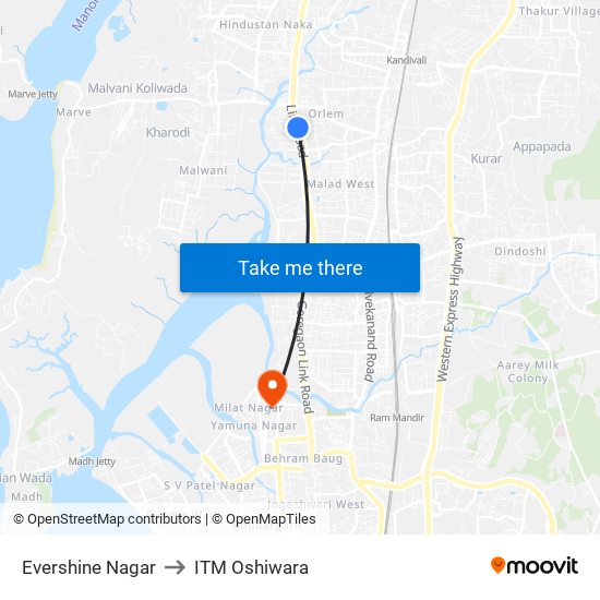 Evershine Nagar to ITM Oshiwara map