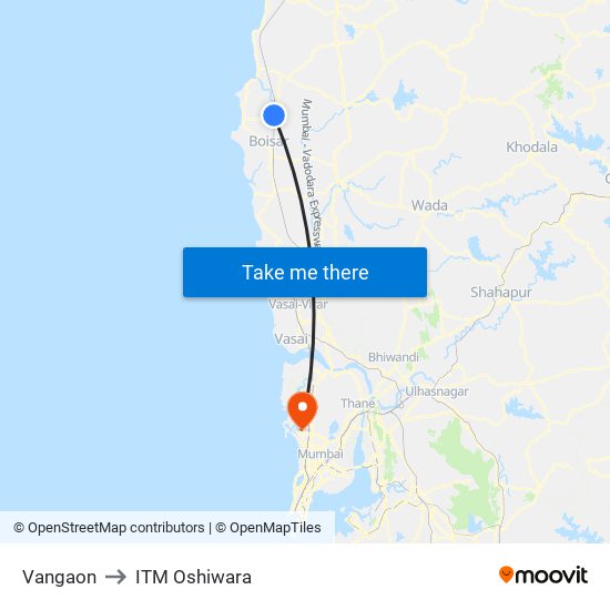 Vangaon to ITM Oshiwara map