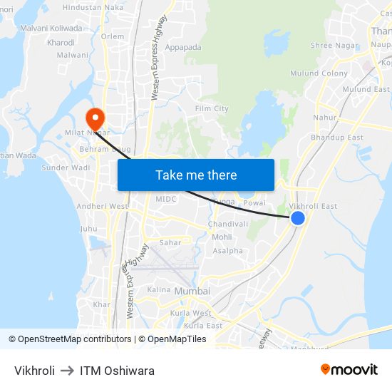 Vikhroli to ITM Oshiwara map