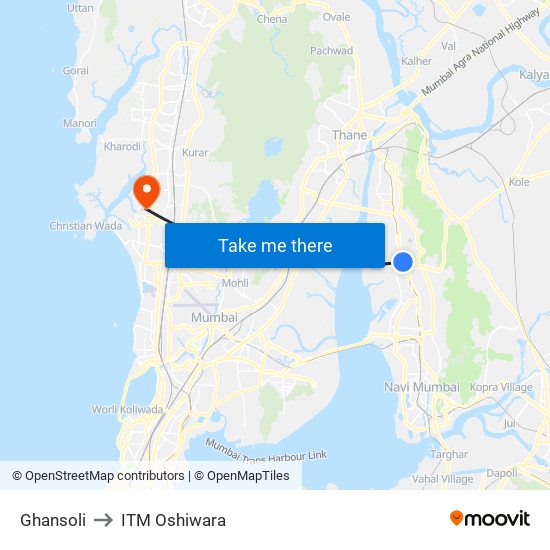 Ghansoli to ITM Oshiwara map