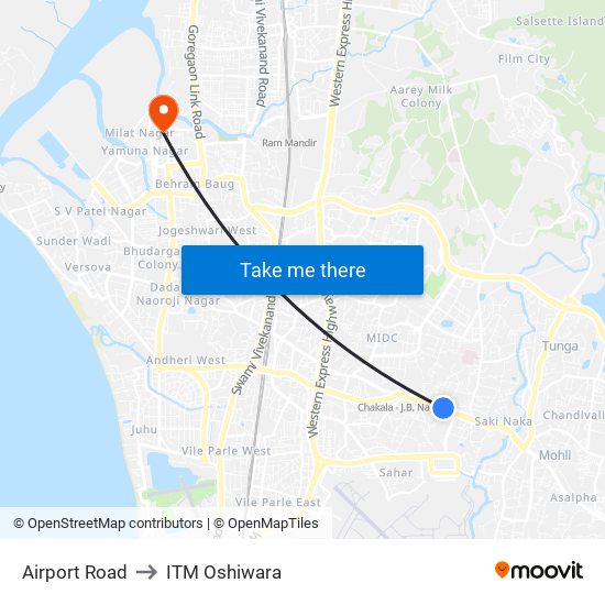 Airport Road to ITM Oshiwara map