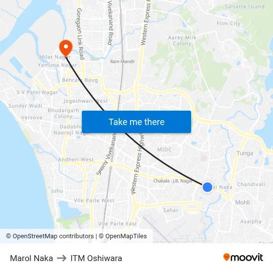 Marol Naka to ITM Oshiwara map