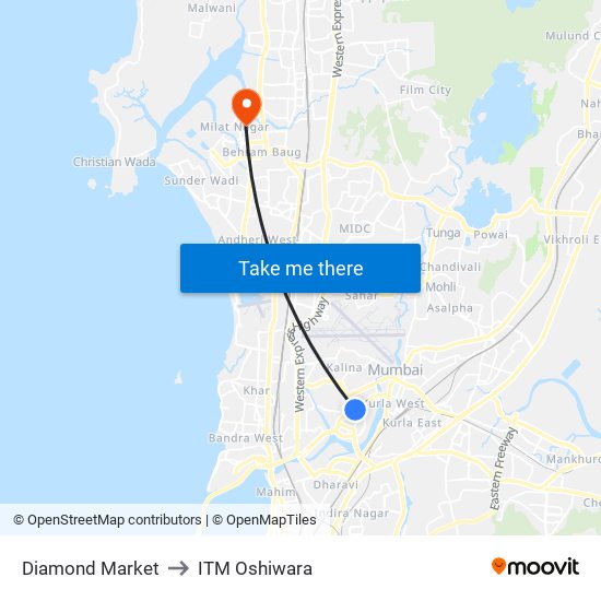 Diamond Market to ITM Oshiwara map