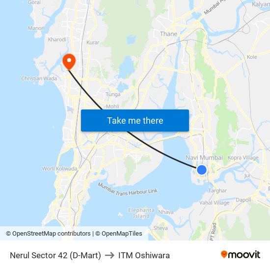 Nerul Sector 42 (D-Mart) to ITM Oshiwara map