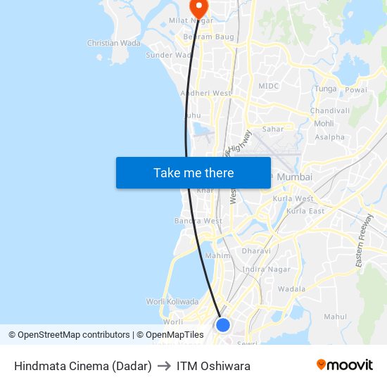 Hindmata Cinema (Dadar) to ITM Oshiwara map