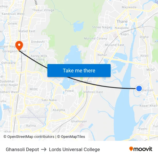 Ghansoli Depot to Lords Universal College map