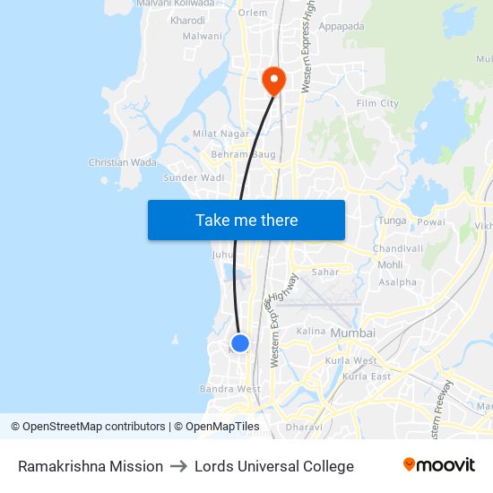 Ramakrishna Mission to Lords Universal College map
