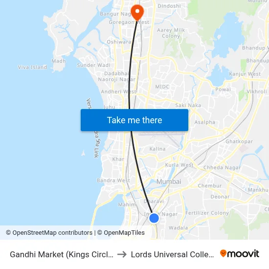 Gandhi Market (Kings Circle) to Lords Universal College map