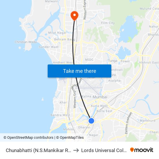 Chunabhatti (N.S Mankikar Road) to Lords Universal College map