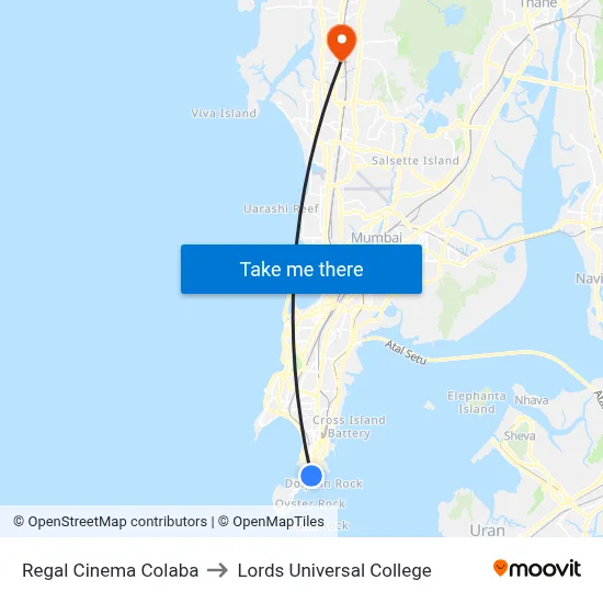 Regal Cinema Colaba to Lords Universal College map