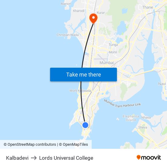 Kalbadevi to Lords Universal College map