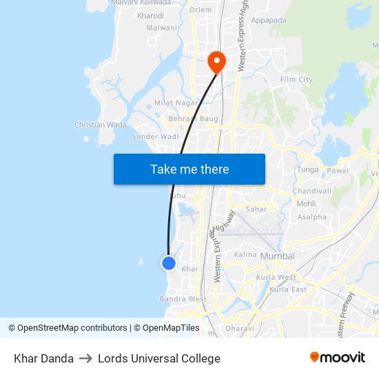 Khar Danda to Lords Universal College map